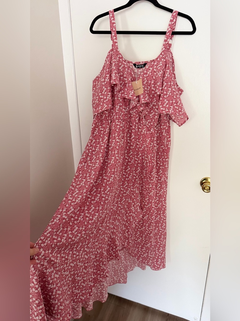 Brand New BloomChic Rose-Pink Floral High-Low Ruffle Maxi Dress